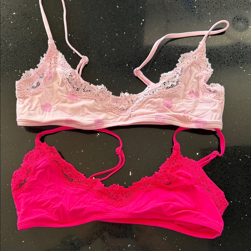 SKIMS Pink and Bright Pink Lace Bralette Duo